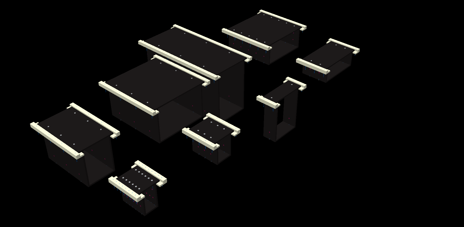 A bunch of procedurally generated, differently sized modules with mounting rails